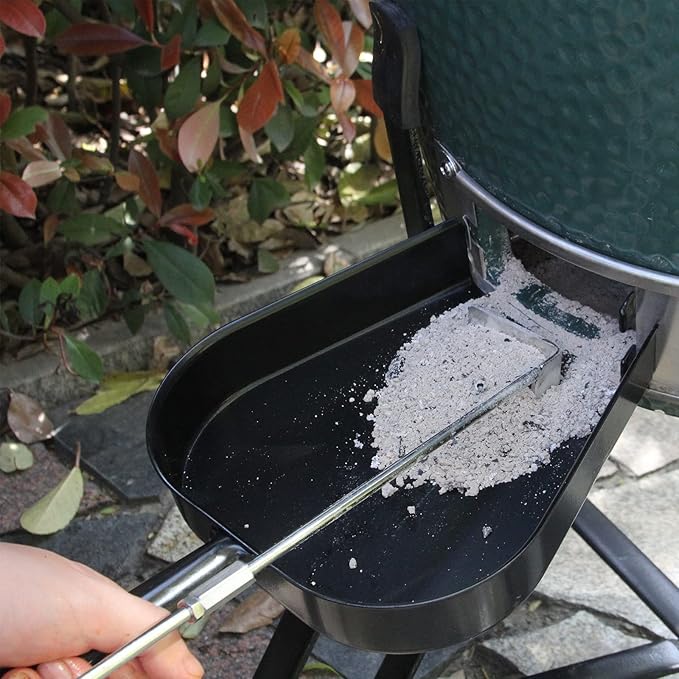 Ash Tool and Ash Pan fit Big Size Green Egg,Stainless Steel Grill Cleaning Tools Set for Big Green Color Egg Primo and Other Charcoal Kamado Stove