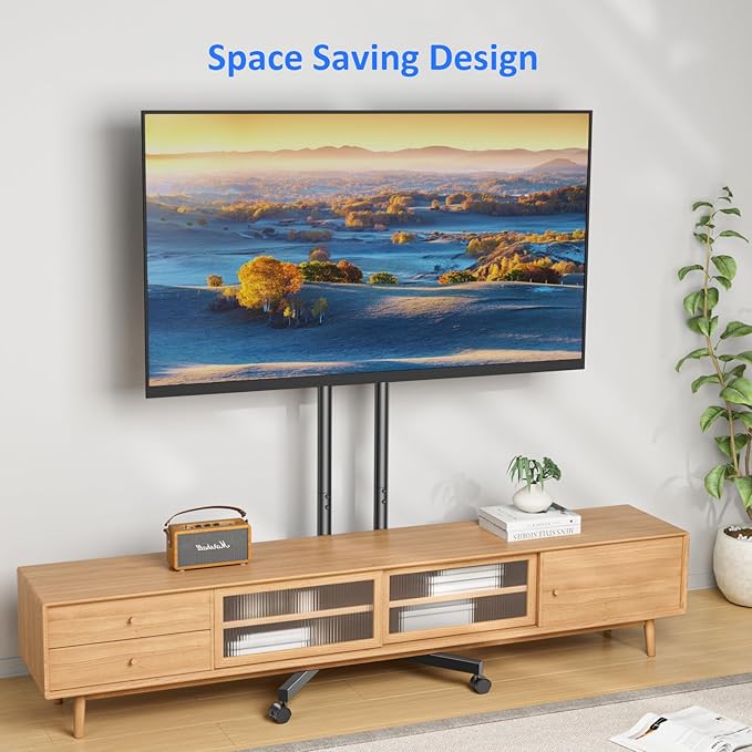 Rolling TV Stand for 32 to 65 inch TVs up to 88 lbs, Mobile TV Cart with Lockable Wheels, Height Adjustable, Max VESA 400x400mm, Portable Mobile TV Stand for Bedroom, Office, Outdoor, Black