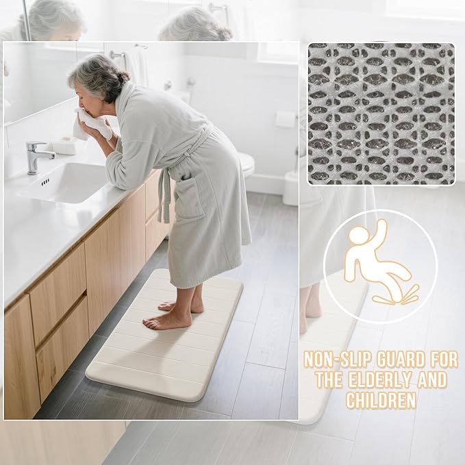 Yimobra Bathroom Runner 55"x24", Non Slip Memory Foam Bath Mat, Super Soft Water Absorbent Hallway Carpet, Machine Washable Rug for Vanity Tub Shower, Cream