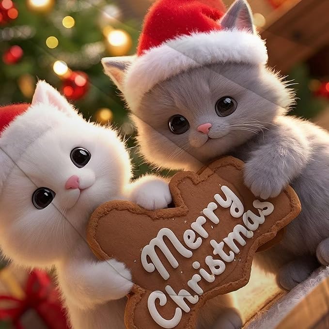 Kids Christmas Comforter Set King Size, Merry Christmas Cat Print Bedding Set for Girls Boys Women and Men, Xmas Bed Set with 1 Comforter and 2 Pillowcases