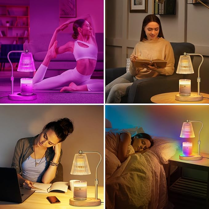 Candle Warmer Lamp with 7 LED Colors Changing,Candle Warmer with Timer Dimmer, Electric Candle Lamp with Adjustable Height Home Decor for Secented Jar Candles Christmas Gift for Mom Women