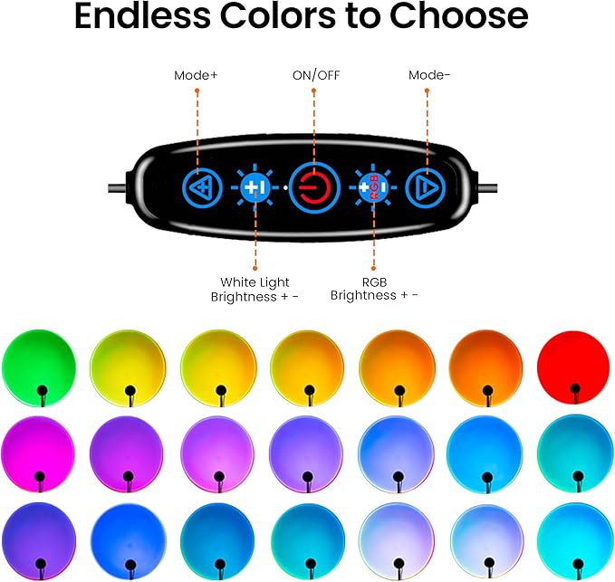 Sunset Lamp Projection, Not Only 21 Colors Sunset Lights, 180 Degree Rotation Led Light, Push Button Switch & APP Control Projector for Party Bedroom Decor
