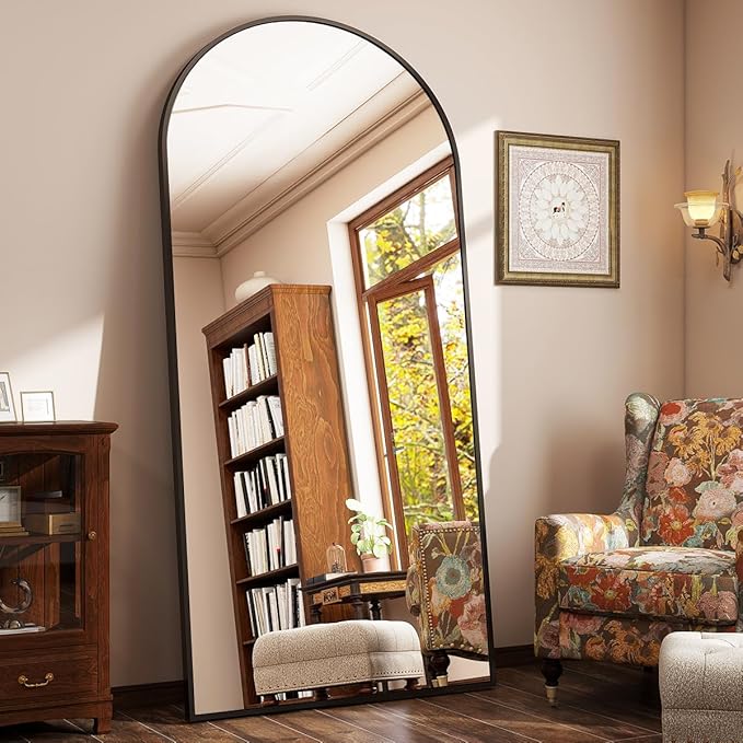 BEAUTYPEAK 71"x30" Arch Full Body Floor Mirror, Full Length Mirror Wall Mirrors Hanging or Leaning Arched-Top with Stand for Bedroom, Dressing Room, Black