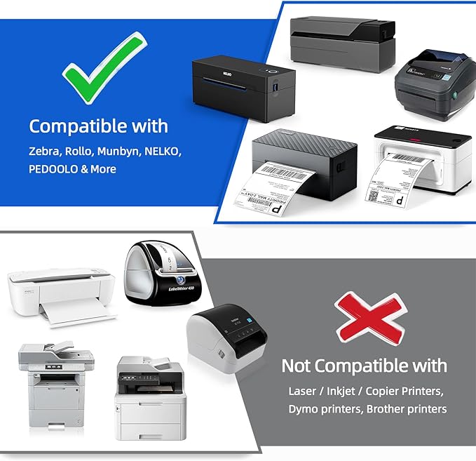 4 Rolls 4" x 6" Direct Thermal Shipping Label Compatible for Zebra 2844 ZP-450 ZP-500 ZP-505 Printers, Permanent Adhesive, Perforated Postage Label Paper - 450 Labels/Roll, 1" Core