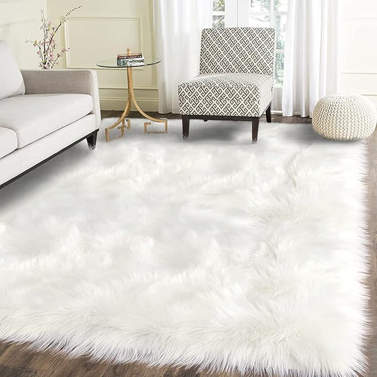 Latepis 5x7 Area Rugs White Furry Faux Sheepskin Rug Washable Fluffy Fur Rug for Living Room Non-Slip Plush Shaggy Rugs for Bedroom Entertainment Room Luxury Home Décor