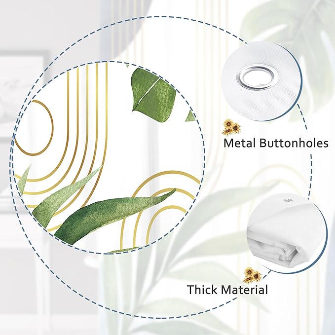 Glawry Narrow Boho Blue Green Shower Curtain Mid Century Modern Abstract Tropical Palm Leaf Botanical Minimalist Bathroom Geometric 48Wx72L Inches Bath Accessories Art Home Decor Fabric 7 Pack Hook