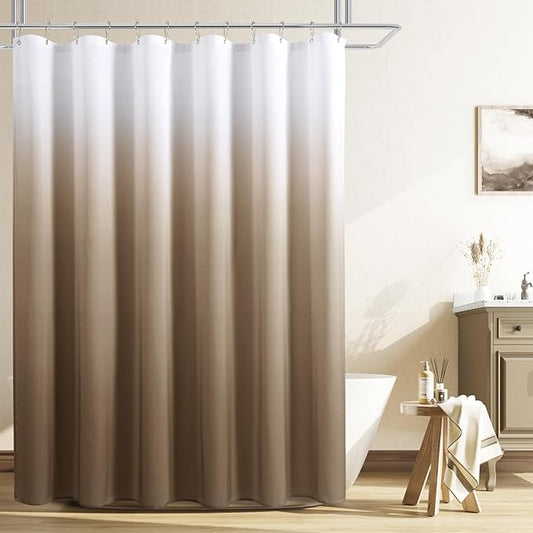 Naturoom Brown Shower Curtain, Light Brown Bath Curtains for Bathroom, Ombre Linen Textured Shower Drape - Hotel Style, Tones Cloth Bath Curtain Set with 12 Hooks, 72" x 72"