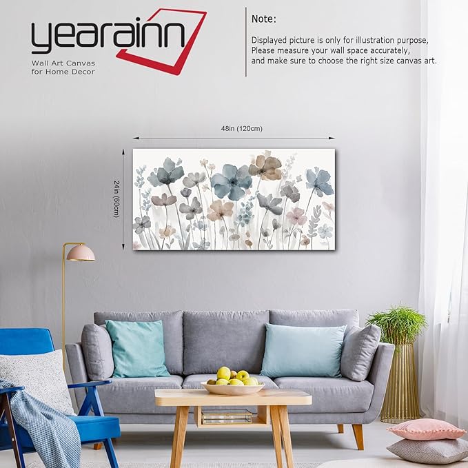 Elegant Flowers Canvas Wall Art - Floral Pictures for Wall Decor Indigo Brown Grey Canvas Painting Nature Printing Artwork for Living Room Bedroom Home Office Wall Decoration 24" x 48"