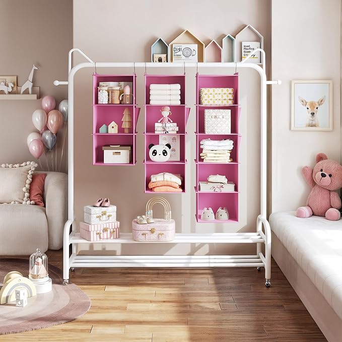 Hanging Closet Organizer, 4-Shelf Closet Hanging Storage Shelves, Light Pink