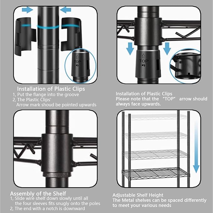XIOFIO Heavy Duty Wire Garment Rack, Metal Clothing Rack with 4 Hanging Rods and 9 Shelves, Freestanding Open Wardrobe Organizer for Hanging Clothes , 68.5"L x 16.5"W x 76.7"H Max Load 800LBS, Black