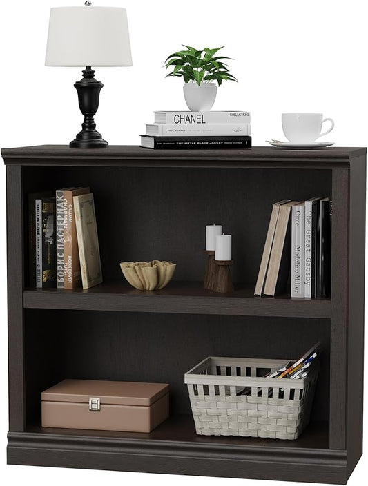 blini 2-Shelf Bookcase Wooden Bookshelves 33in Wide Floor Standing Display Storage Shelves Oak Bookcase for Home Office, Living Room, Bed Room