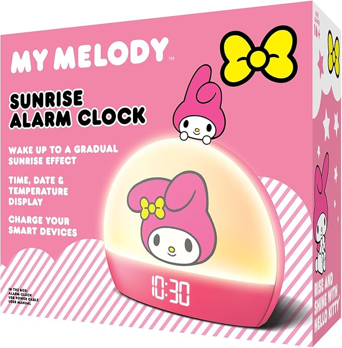 Hello Kitty Sunrise Alarm Clock - Multicolor Lights, USB Charging, LED Display, and Snooze Function