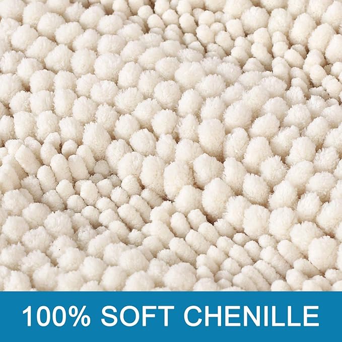 H.VERSAILTEX Bathroom Rugs Bath Rugs for Bathroom Non Slip Bath Mats Extra Thick Chenille Striped Rug 17" x 24" Absorbent Soft Shaggy Washable Dry Fast Bath Mats for Bath Room Floor - Ivory