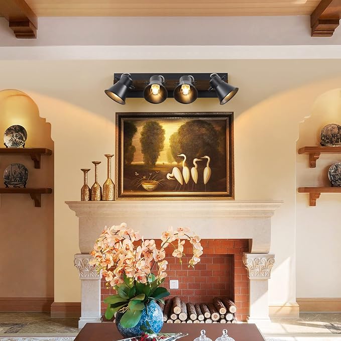 SEEBLEN 4-Light Kitchen Light Fixtures - Adjustable Ceiling/Wall Mount Spotlight, Industrial Black Track Lighting for Living Room, Dining Room, Hallway, Bathroom