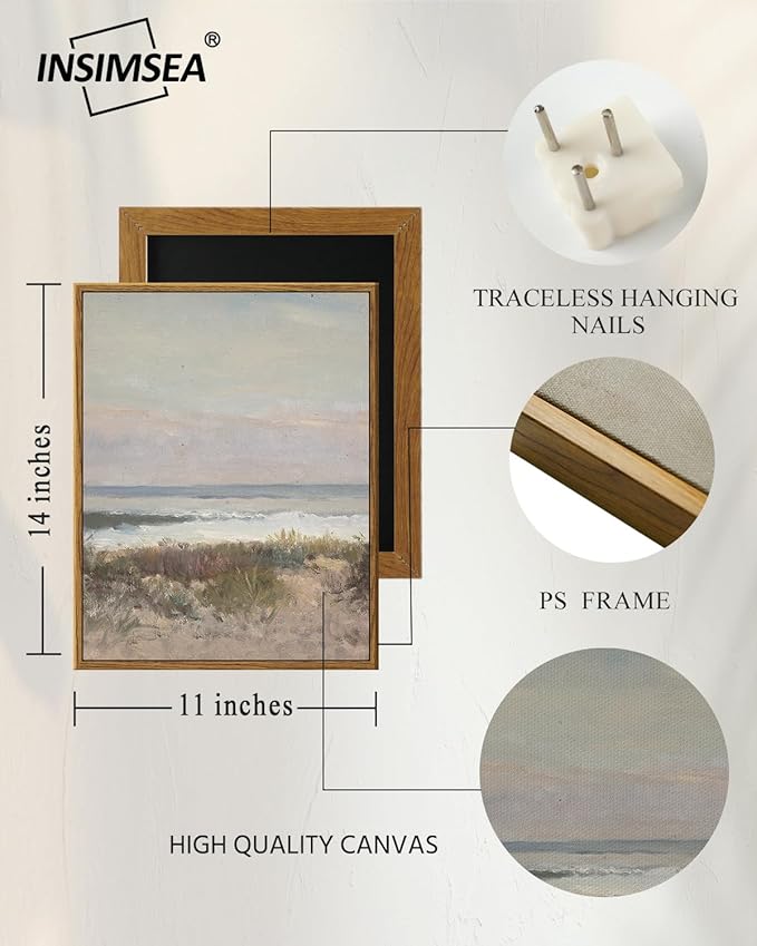 InSimSea Framed Wall Art for Living Room Decor Classical Coastal Scenery Bathroom Pictures Wall Decorations Farmhouse Kitchen Office Bathroom Art Wall Decor 11x14in