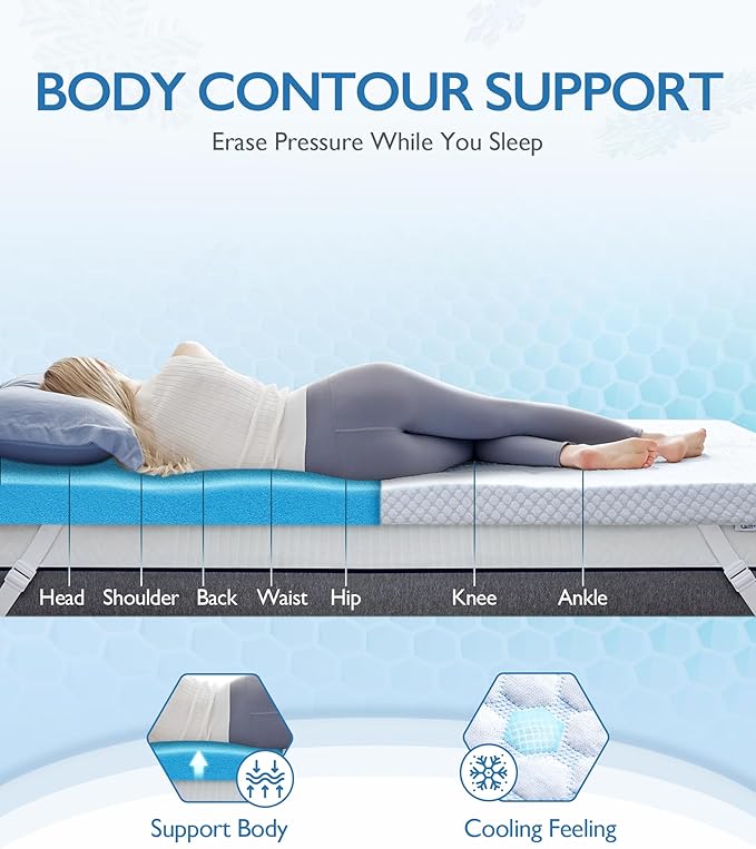 SINWEEK 3 Inch Twin Cooling Memory Foam Mattress Topper for Pressure Relief, Thick Bed Mattress Pad with Cooling Soft Cover and Adjustable Straps, CertiPUR-US Certified