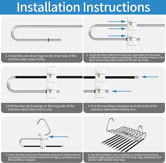 Upgrade Pant Hangers Space Saving, Non Slip Stainless Steel Multifunctional Pants Rack S-Type Clothes Pant Closet Hanger Organizer with Hooks for Pants Jeans Trousers Scarf Skirts (Pure White, 4 Pack)