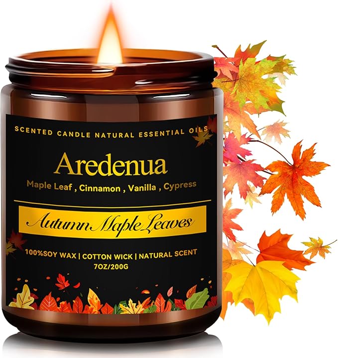 Fall Candle - Autumn Maple Leaves Candle | Autumn Scented Candles for Home, 7oz Autumn Soy Candles for Home Scented, 50 Hours Burn Time, Harvest Holiday/Halloween/Thanksgiving Fall Gifts for Women Men