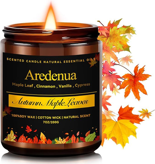 Fall Candle - Autumn Maple Leaves Candle | Autumn Scented Candles for Home, 7oz Autumn Soy Candles for Home Scented, 50 Hours Burn Time, Harvest Holiday/Halloween/Thanksgiving Fall Gifts for Women Men