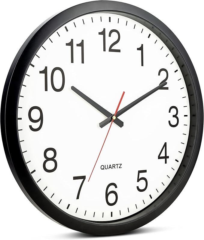 Bernhard Products Black Wall Clock Silent Non Ticking - XL 18 Inch Quality Quartz Battery Operated Round Easy to Read Home/Office/Classroom/School Clock