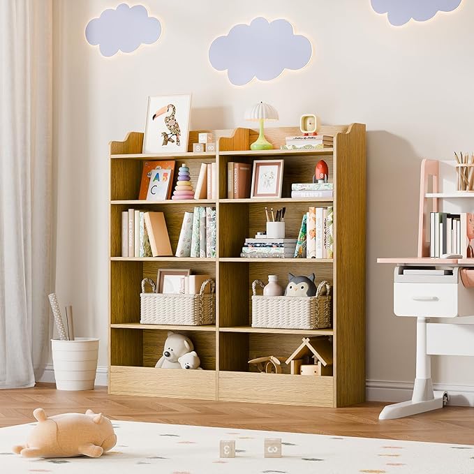 Cozy Castle 5 Tier Kids Bookshelf, 10 Cube Kids Toy Storage Organizer,Toddler Bookcase Storage Cabinet for Playroom, Bedroom, Kids Room, Reading Nook,Nursery (Natural)