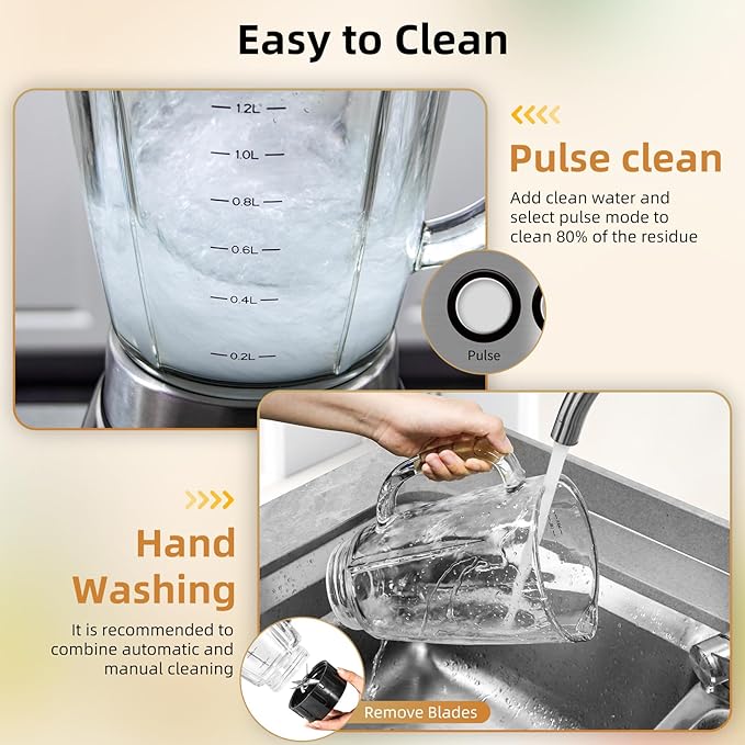 Uten 800 Watt Fast Countertop Blender for Smoothies and Shakes, Ground Coffee Beans, 60 Oz Glass Jar, 18 Speed Levels, 3 Programs Ice Crush, Smoothie, Pulse