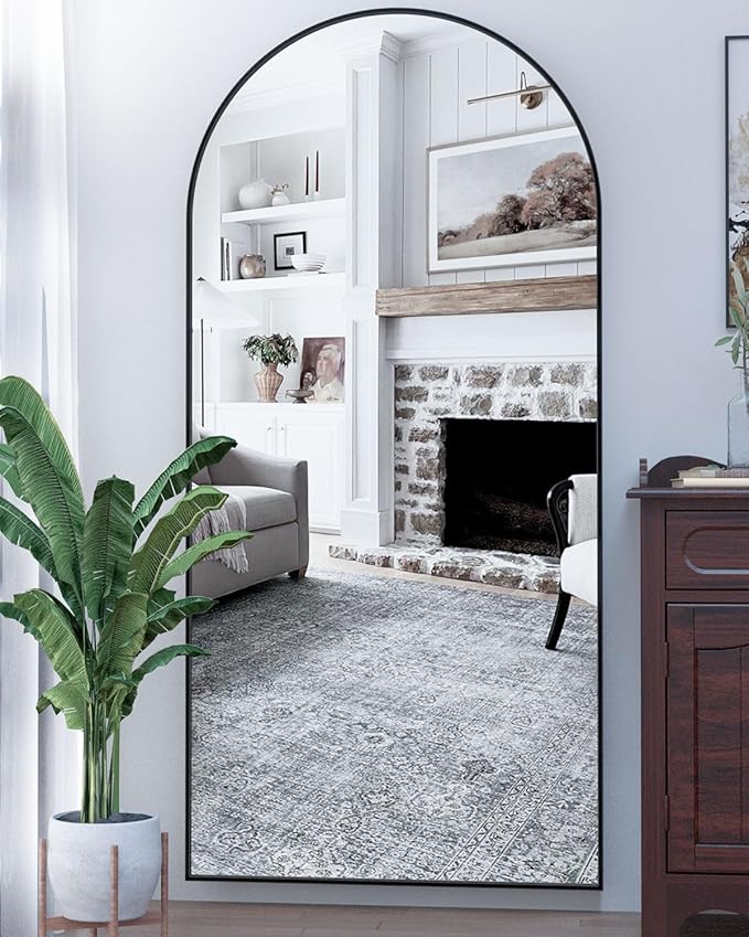 Suidia Full Length Mirror, 76"x34" Floor Standing Mirror Freestanding, Full Body Mirrors with Stand for Bedroom, Hanging Mounted for Living Room Cloakroom, Black, Arched Style
