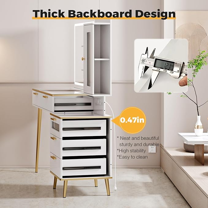 Vanity Desk with 29.53" HD Lighted Mirror, 47.24" Big Modern Vanity Desk with Mirror and Lights, Makeup Vanity with 5 Drawers and Storage Shelves and Charging Station, White