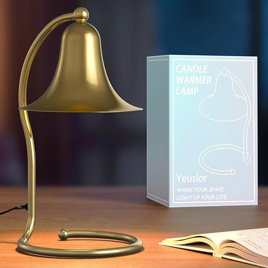 Candle Warmer Lamp for Jar Candles,with Timer and Dimmer,Adjustable Brightness,All Metal Lamp Body,Suitable for Aromatherapy Waxes Gold Trumpet-Shape