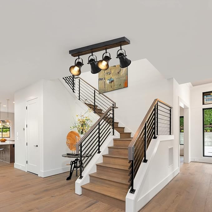 SEEBLEN 4-Light Kitchen Light Fixtures - Adjustable Ceiling/Wall Mount Spotlight, Industrial Black Track Lighting for Living Room, Dining Room, Hallway, Bathroom