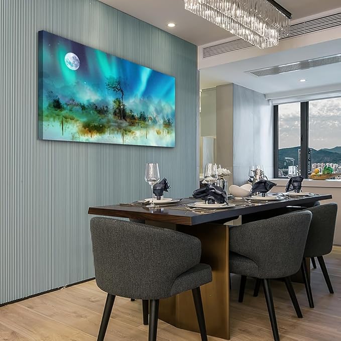 MHARTK66 Canvas Wall Art For Living Room Large Wall Decoration For Bedroom Wall Decor Office Abstract Auroral Scenery Wall Paintings Framed Prints Pictures Artwork Hotel Room Home Decor 20x40 In