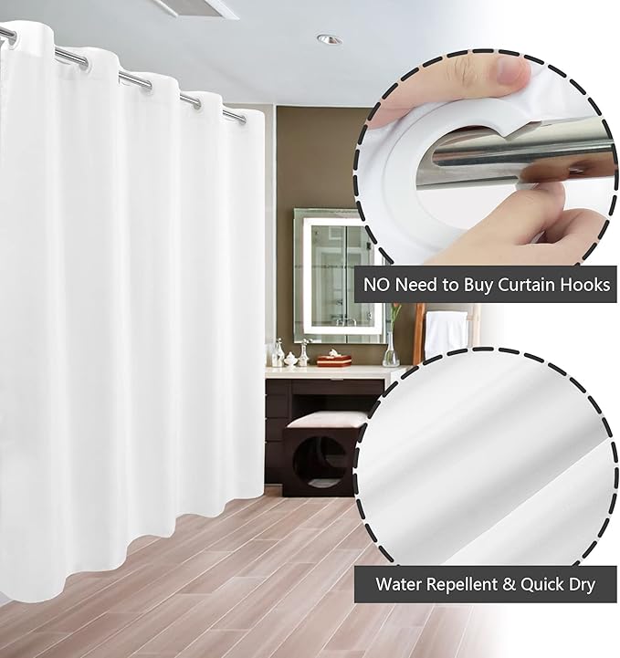 No Hook Long Shower Curtain or Liner Soft Microfiber - 78" Length Fabric Shower Curtain Liner Set, Machine Washable & Water Repellent, White, 71x80