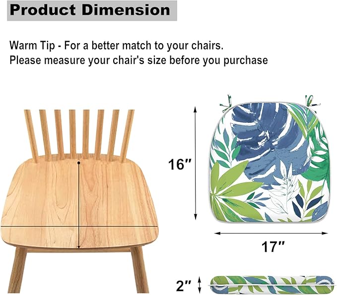 Set of 4 Outdoor Chair Cushions with Ties,Water Repellent Patio Chair Pads 17"x 16" for Outdoor Furniture,Round Corner Seat Cushions for Garden Yard Kitchen Islamorada Blue Green