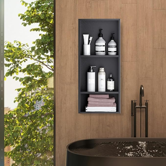 Stainless Steel Shower Niche 12" x 29", 3-Tier Shower Niches No Tile Needed, Recessed Niche for Shower Wall, Shower Niche Shelf for Bathroom Storage, Matte Black