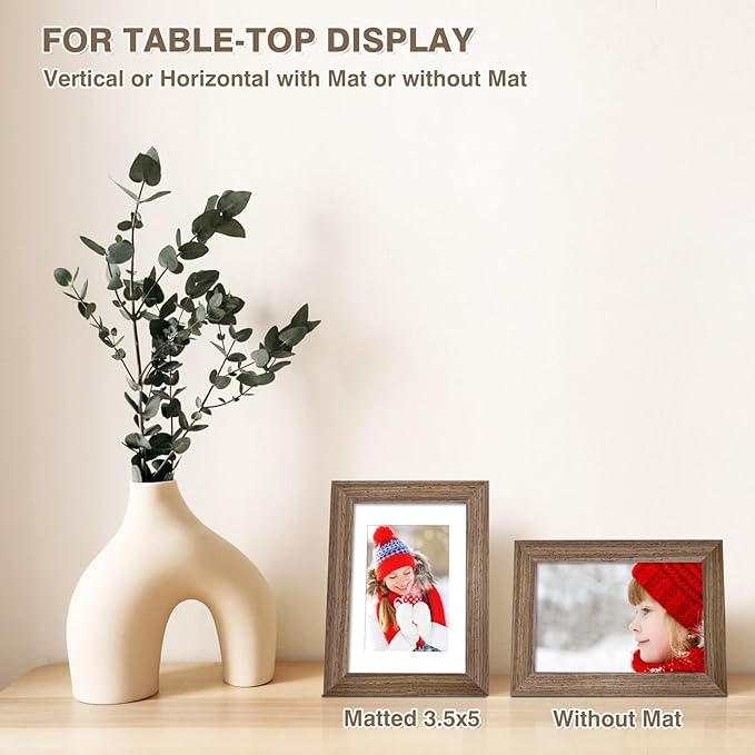 KINLINK 4x6 Picture Frames Rustic brown, Solid Wood Frames with Acrylic Plexiglass for 3.5x5 with Mat or 4x6 without Mat, Tabletop and Wall Display Photo Frame, Set of 4