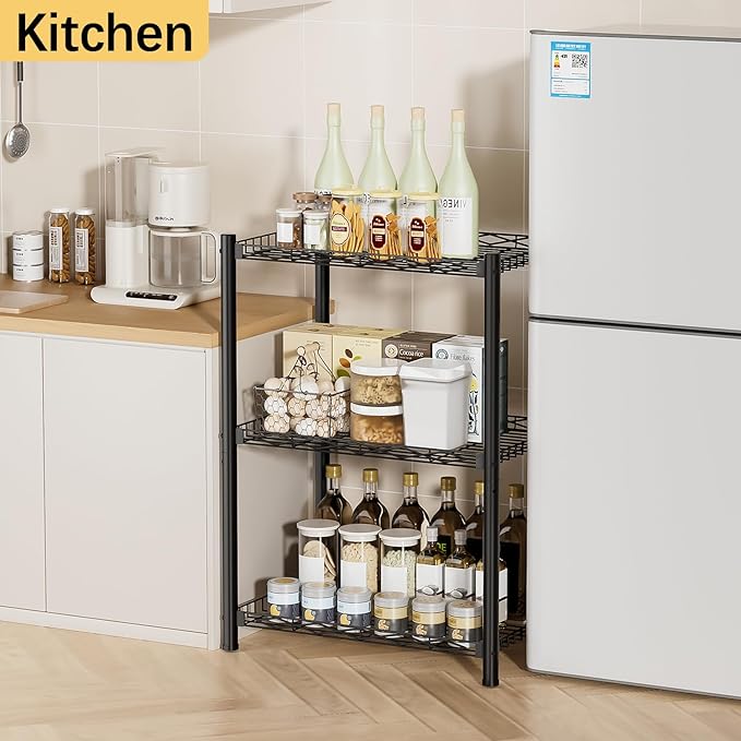 VETALLO 3 Tier Wire Shelf,Metal Shelving Unit Storage Shelves Rack, Utility Small Slim Stable Organizer for Home Kitchen,Garage,Pantry,Closet,Laundry,Bathroom(16.6" L x 11.8" W x 30" H)