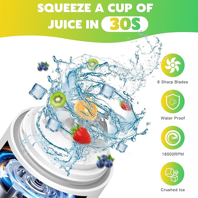 Portable Blender Personal Juicer for Shakes and Smoothies - 20 OZ Electric Protein Shaker Bottle with Insulated Sleeve, Travel Lid, USB-C Rechargeable - Mini Small Blender Cup for Kitchen, Office, Gym