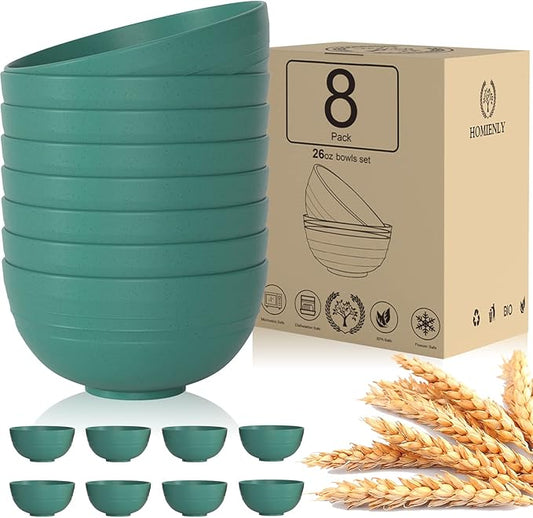 Homienly Wheat Straw Cereal Bowls 26 OZ, Microwave and Dishwasher Safe Wheat Straw Bowls, Alternative to Plastic Bowls Reusable, Unbreakable Bowl for Serving, Snack, Dinner, Soup(Green, 26 OZ)