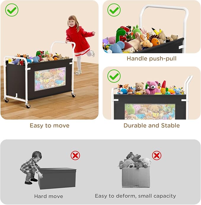 KEEGH Extra Large Toy Box for Kids with 360° Rotating Wheels, Heavy Duty Toy Chest for Boys and Girls, Toy Storage Organizer for Kids, Toy Bins for Living Room, Nursery, Bedroom(Black)