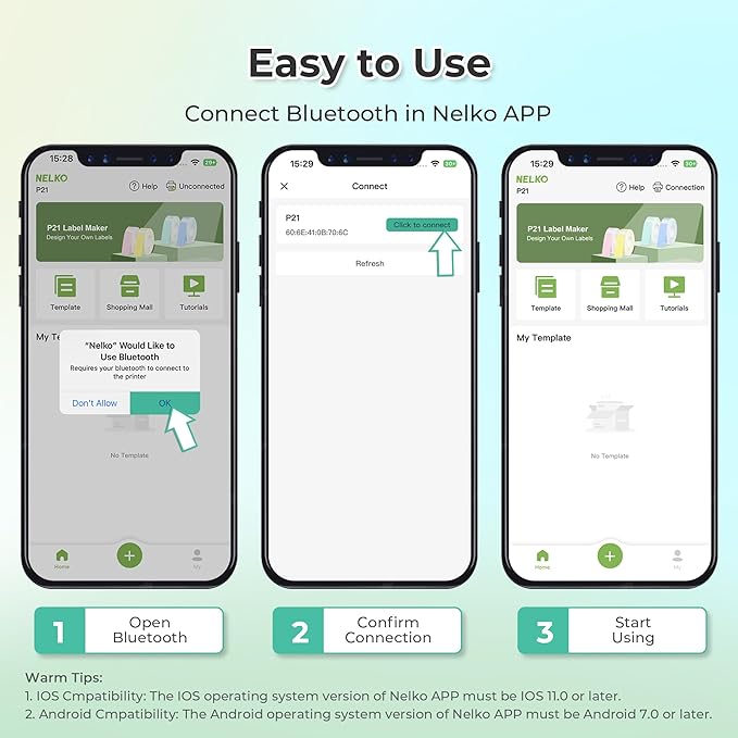 Nelko Label Maker Machine with Tape, P21 Bluetooth Label Printer, Wireless Mini Label Makers with Multiple Templates for School Office Home, Purple