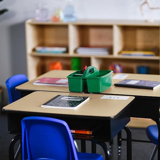 ECR4Kids Open Front Desk with Metal Storage Book Box, Adjustable, Classroom Furniture, Maple/Black