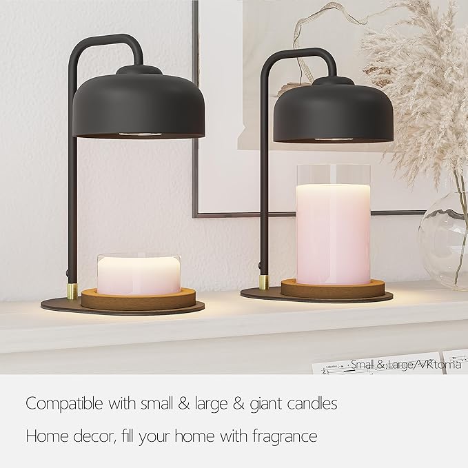 Candle Warmer Lamp with Timer, Electric Candle Warmer Lamp for Jar Candles, Home Decor Gift Candle Lamp Warmer with 2 Halogen Bulbs (Black)