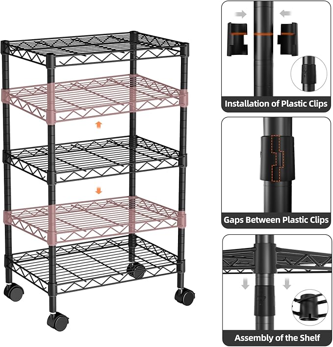 Small 3 Tier Shelves Storage Wire Shelving Unit Metal Shelf Adjustable Organizers Storage Shelving with Wheels for Bathroom Laundry Room Kitchen Pantry12”D x 18”W x 30.7”H Black