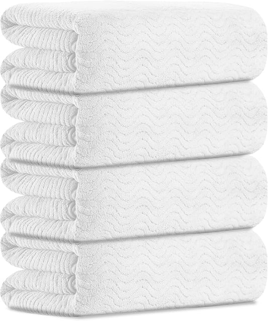 White Bathroom Towels Set of 4, 35x70 Inches Oversized Bath Towels Extra Large Microfiber Shower Towels Textured Ultra Soft Absorbent Quick Dry Towel Bath Sheets for Adults Bathroom Hotel Spa