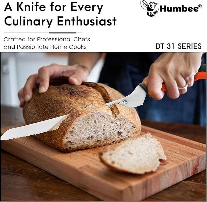 12-Inch Offset Serrated Bread Knife, Premium High Carbon Stainless Steel Blade Knife for Bread with Ergonomic Handle, NSF Certified, DT-31 Series, Orange