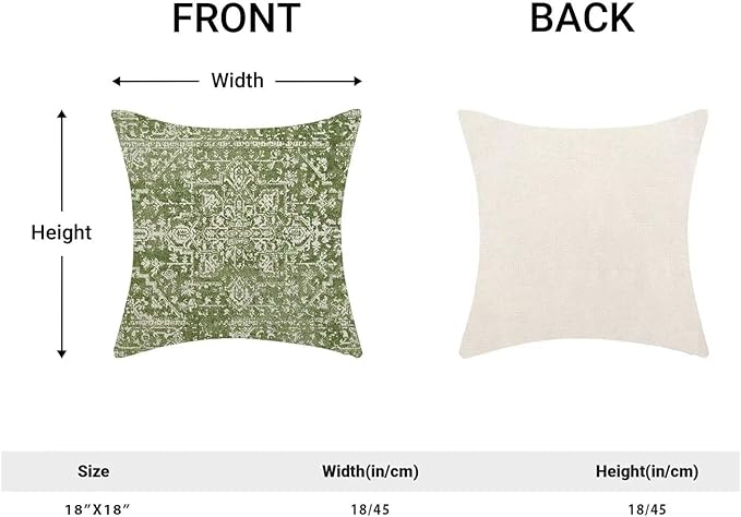 Boho Sage Green Throw Pillow Covers 18x18 Inch Set of 2, Carpet Pattern Decorative Throw Pillow Covers Bohemia Sage Green Linen Outdoor Cushion Cover for Sofa Couch Farmhouse Room Bed Decor