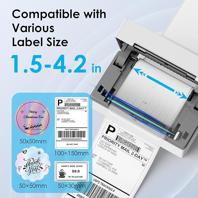Bluetooth Thermal Shipping Label Printer, 4x6 Portabel Thermal Address Label Printer for Small Bussiness, Compatible with iPhone,Android,Windows,Mac,Chromebook –Works with eBay Shopify USPS&More