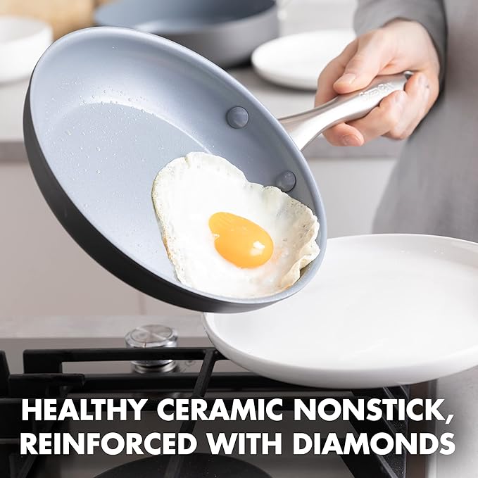 GreenPan Lima Ceramic Hard Anodized 8" Frying Pan Skillet Nonstick, PFAS/PFOA-Free Nontoxic Pots and Pans, Oven & Broiler Safe, Stainless Steel Handle, Cookware for Eggs & Omelet, Gray (Pack of 2)