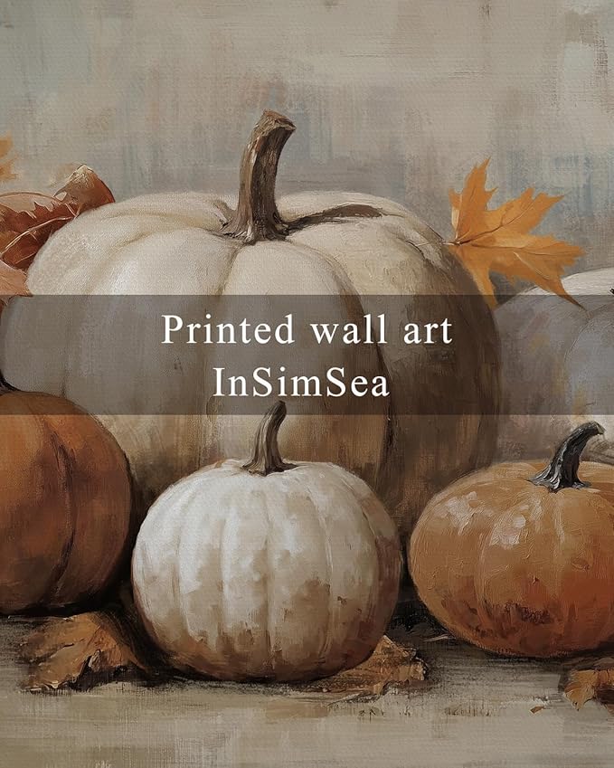 InSimSea Framed Canvas Wall Art Vintage Decor, Fall Pumpkin Wall Decor for Living Room Bedroom Bathroom, Rustic Autumn Still Life Paintings Prints, Halloween Desk Decorations, 12x16inch