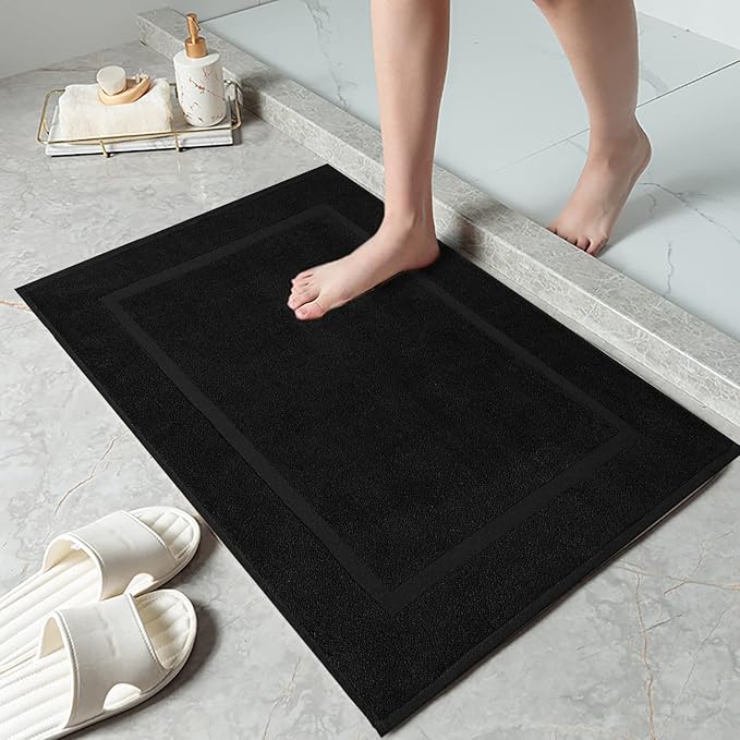 DAN RIVER Classic Bath Mat - Black, 100% Ring Spun Cotton, Pack of 2, 21x34 inches, 800 GSM, Non-Slip, Absorbent, Quick Drying, Machine Washable Bathroom Floor Mats for Shower, Kitchen & Bath
